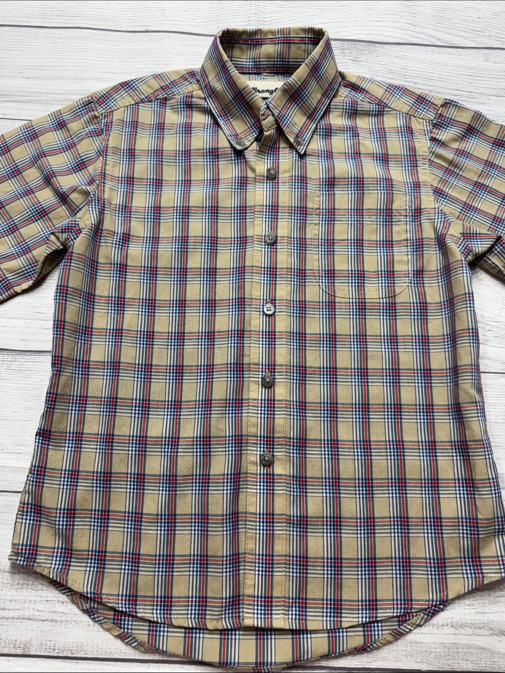 Wrangler RIATA Boys Tan Plaid Button-Down Shirt